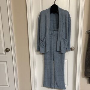 If It Were Me Soft Blue Lounge set size SM two piece open cardigan wide leg pant